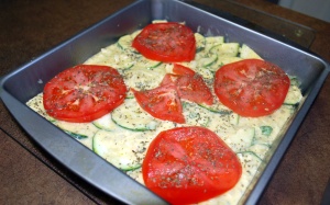 I added thinly sliced tomato on top for color.